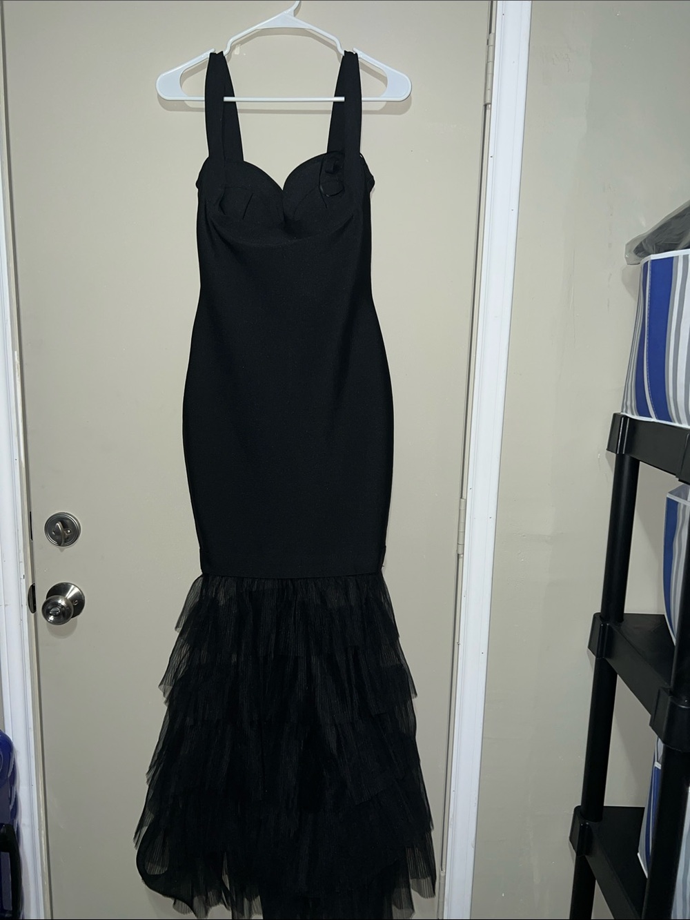 Fashion Nova Black Mermaid Maxi Dress with Tiered Tulle Hem